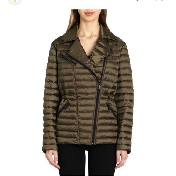 Women's Badgley Mishka Green Mia Nylon Biker Packable Jacket Size Small - Picture 1 of 6